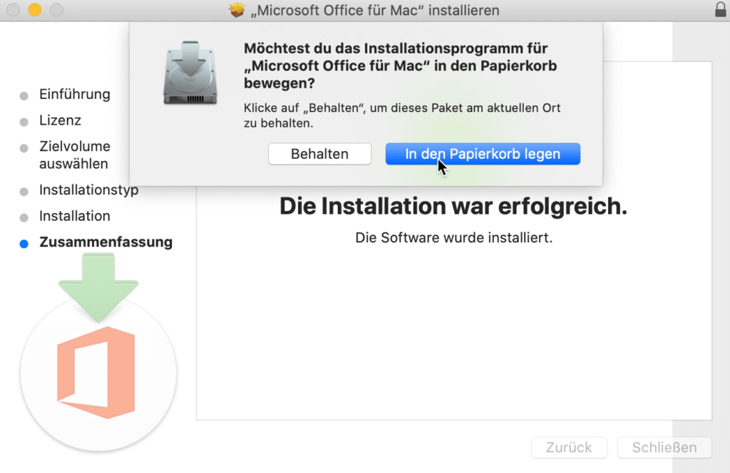 Das Installationsprogramm kann nun entfernt werden