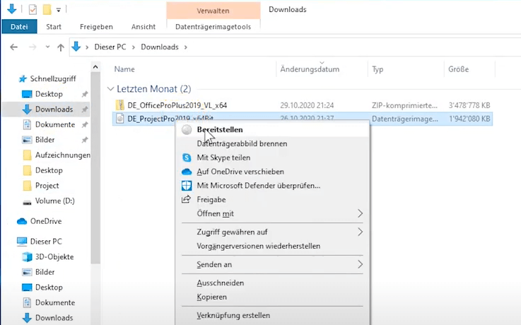 Klicke auf den Downloadlink in deinem E-Mail und lade das Visio 2016/2019 herunter